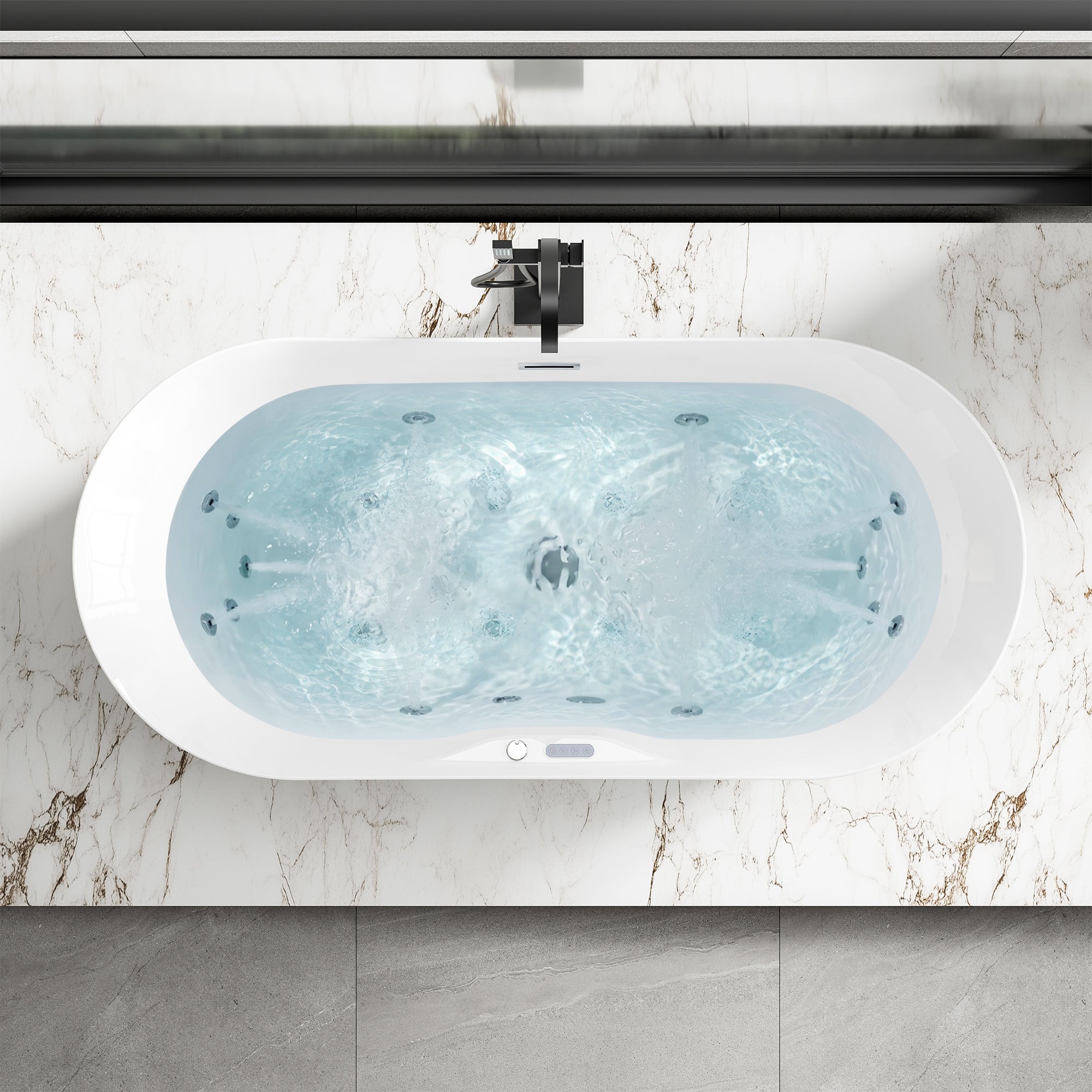 72 in. x 34 in. Acrylic Freestanding Whirlpool & Air Bubble Heated Bathtub with LED Control Panel, Water Jets, Drain & Overflow, Glossy White
