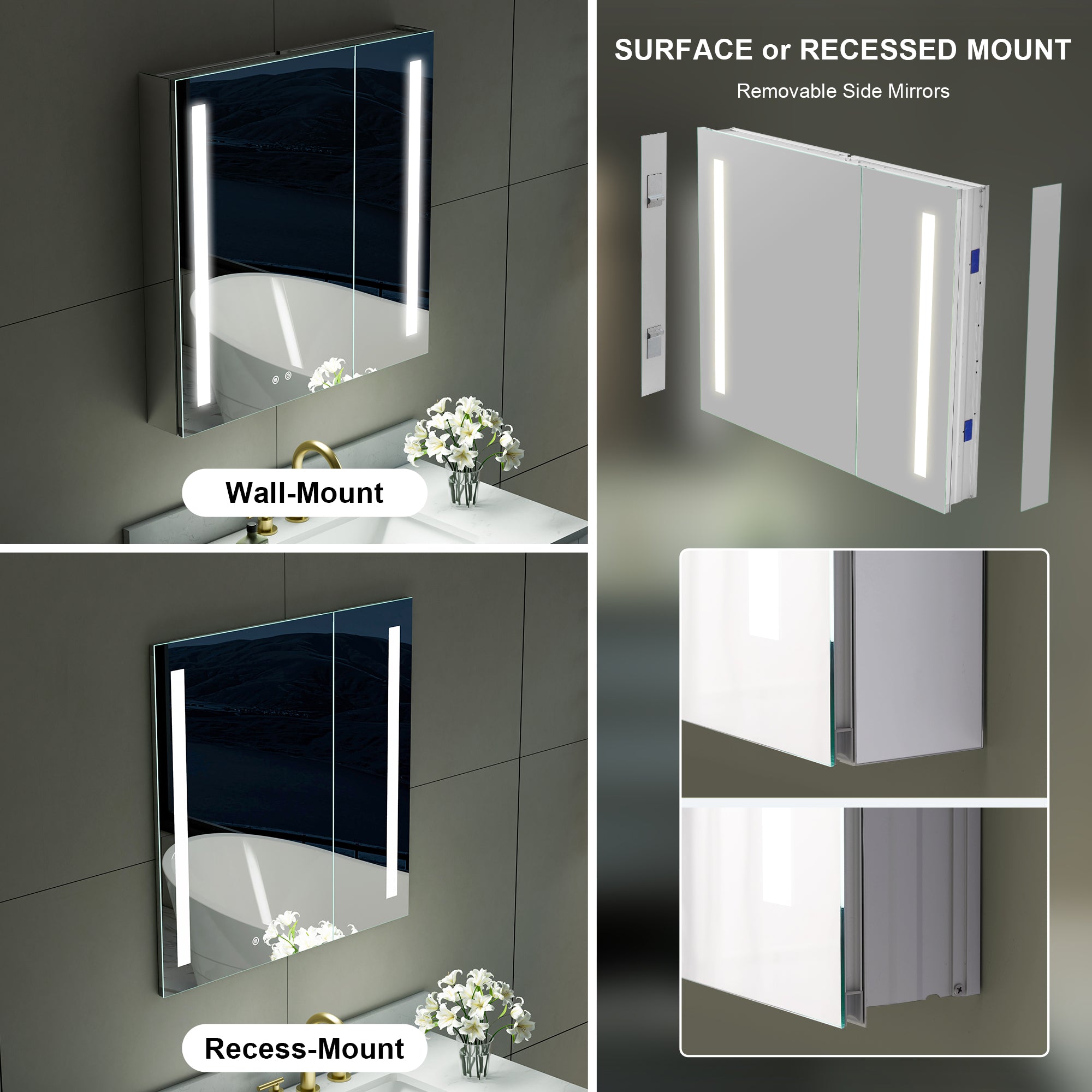 30 in. x 30 in. LED Lighted Surface/Recessed Mount Mirror Medicine Cabinet with Outlet