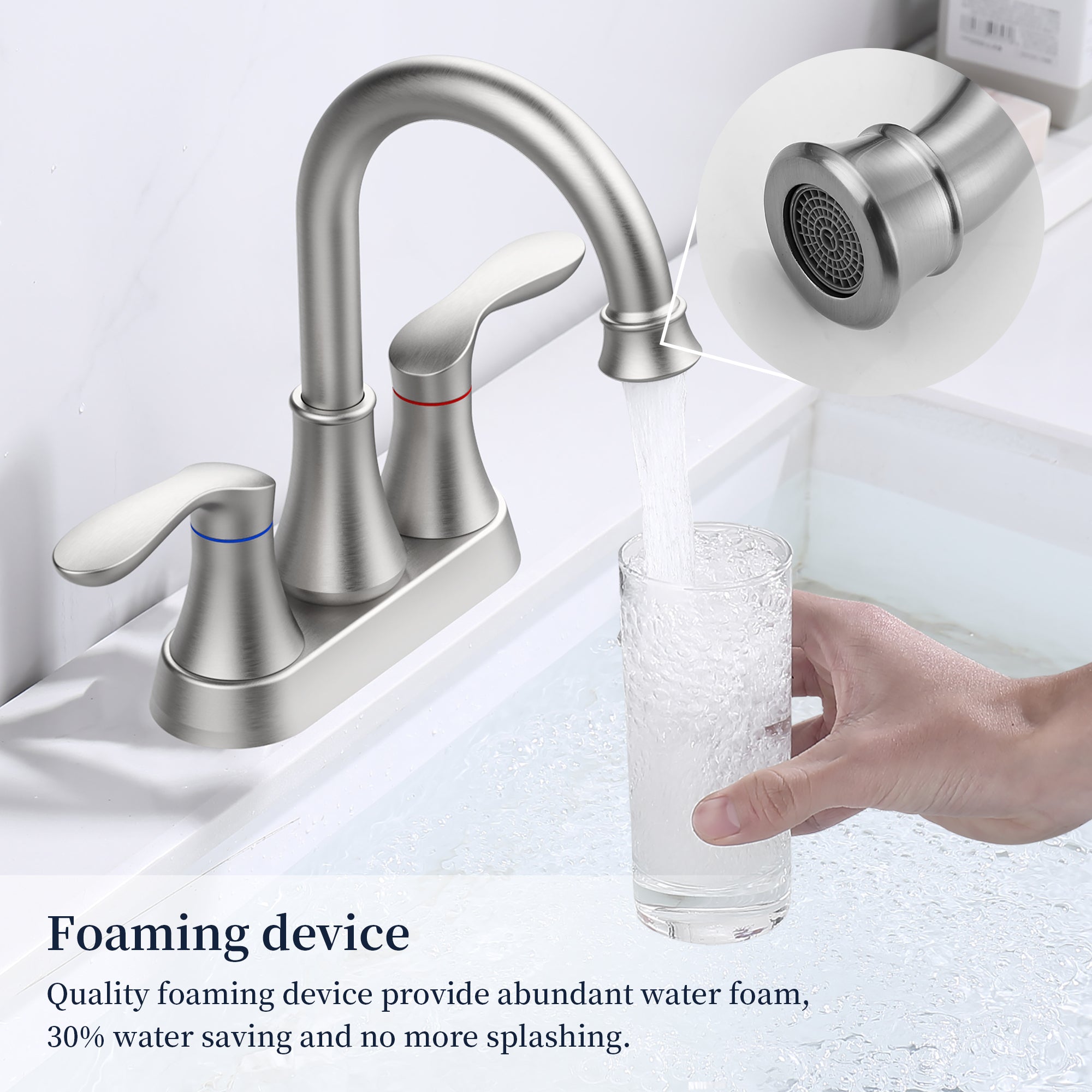 4 in. Centerset Double Handle High Arc Bathroom Faucet with Drain Kit Included