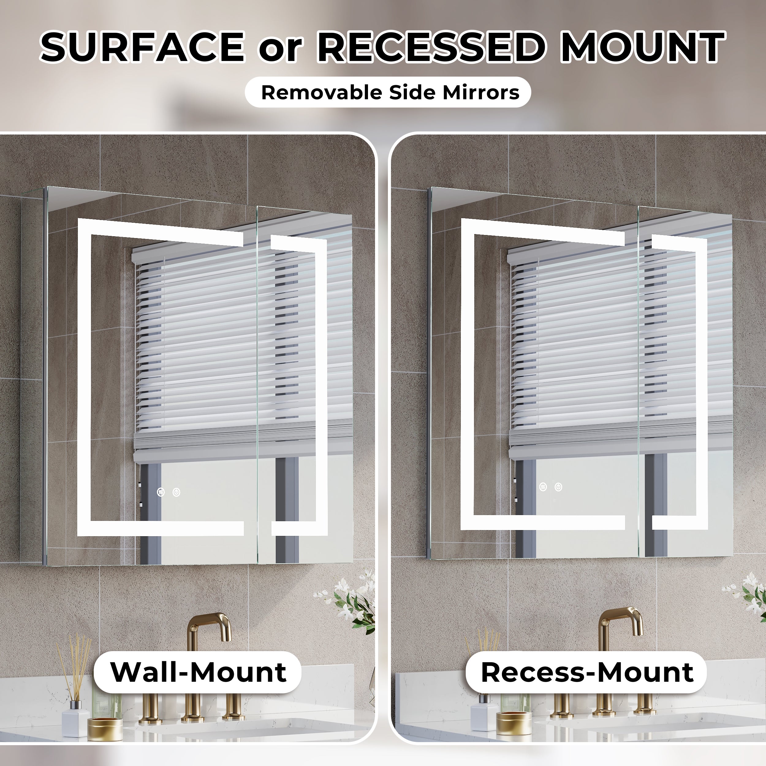 30 in. x 30 in. Lighted LED Surface/Recessed Mount Mirror Rectangle Bathroom Medicine Cabinet with Outlet