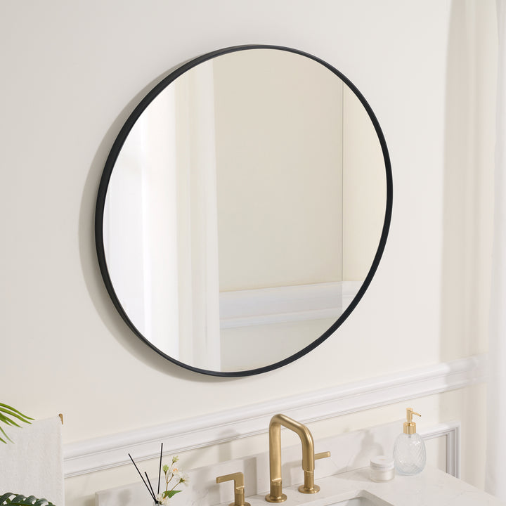 32 in. W x 32 in. H Black Modern Round Framed Aluminum Wall Mirror