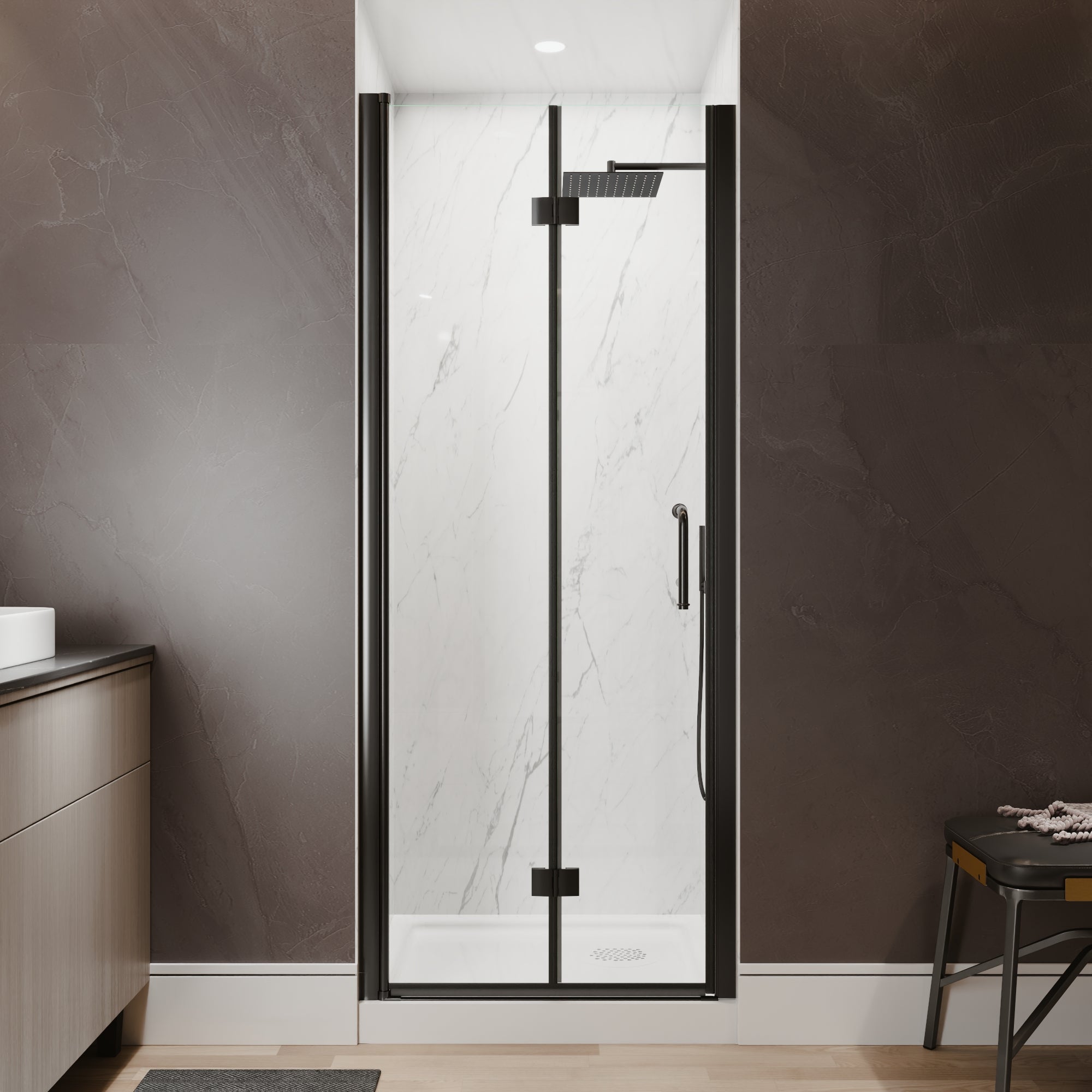 30-32 in. W x 72 in. H Modern Semi-Frameless 1/4 in. Tempered Glass Bifold Pivot Shower Door with Reversible Installation, Matte Black