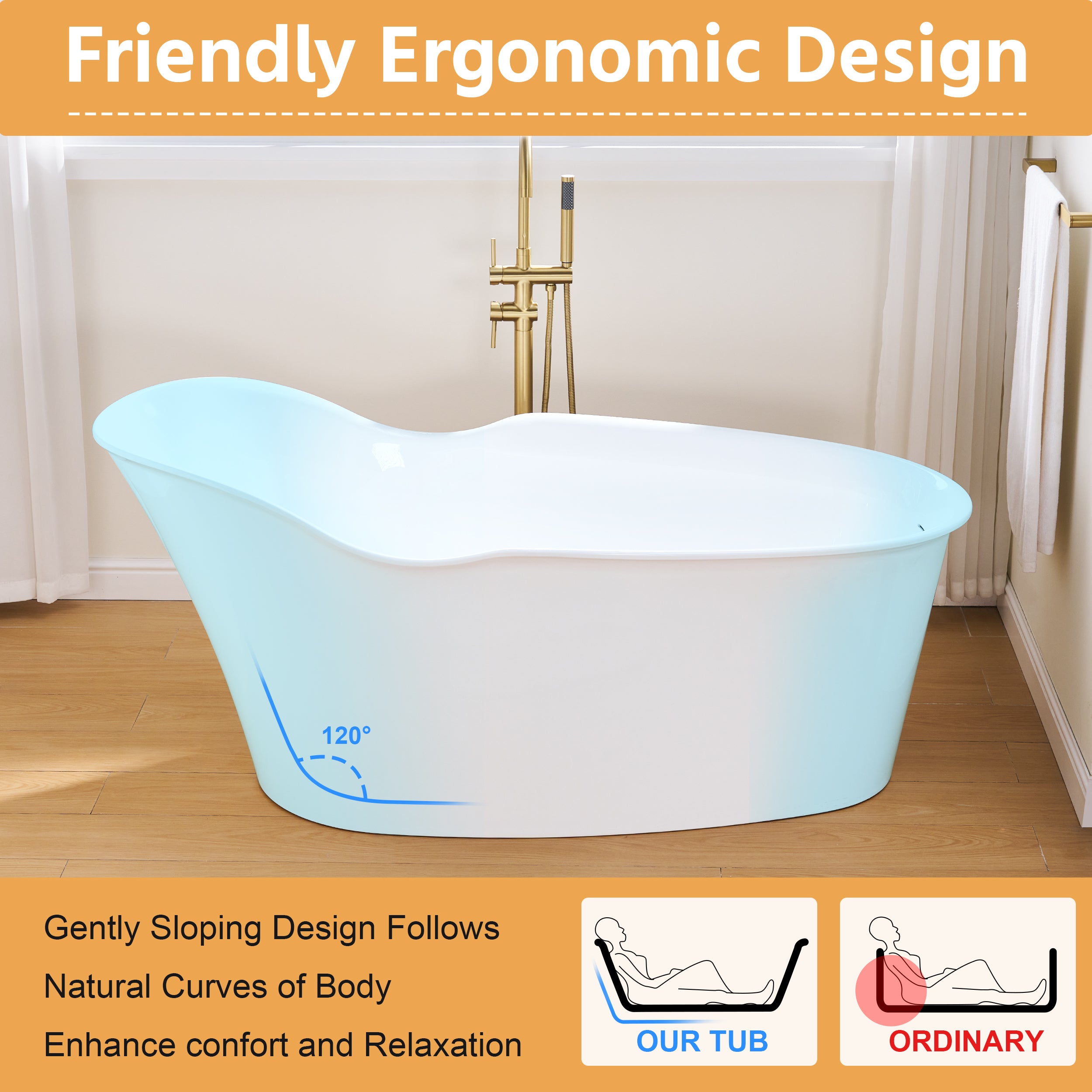 66" Freestanding Acrylic Bathtub Glossy White with Overflow and Drainage