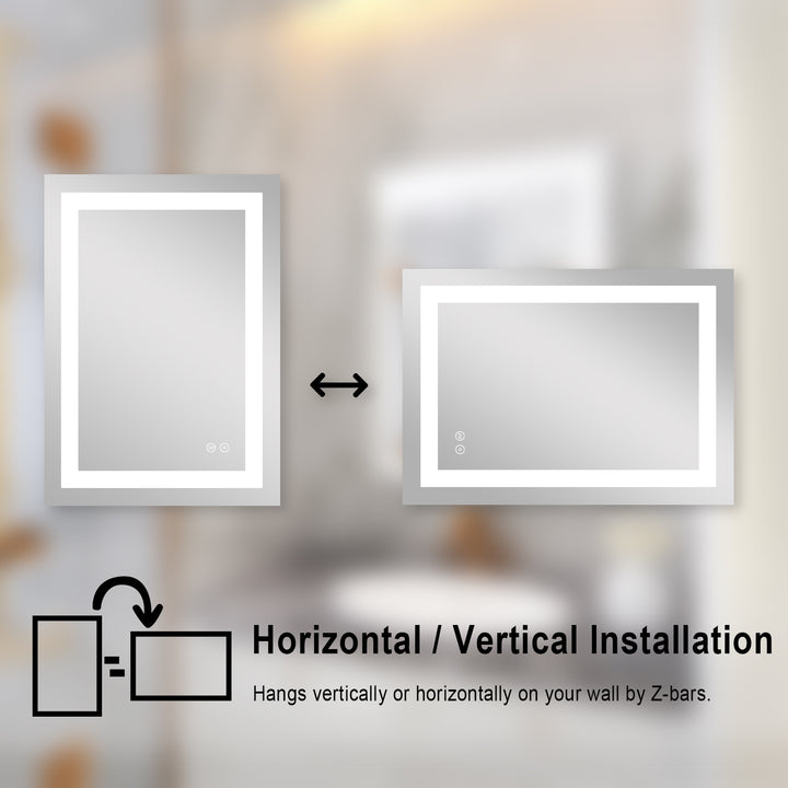 24 in. W x 32 in. H Rectangular Frameless Anti-Fog LED Light Bathroom Vanity Mirror in Aluminum