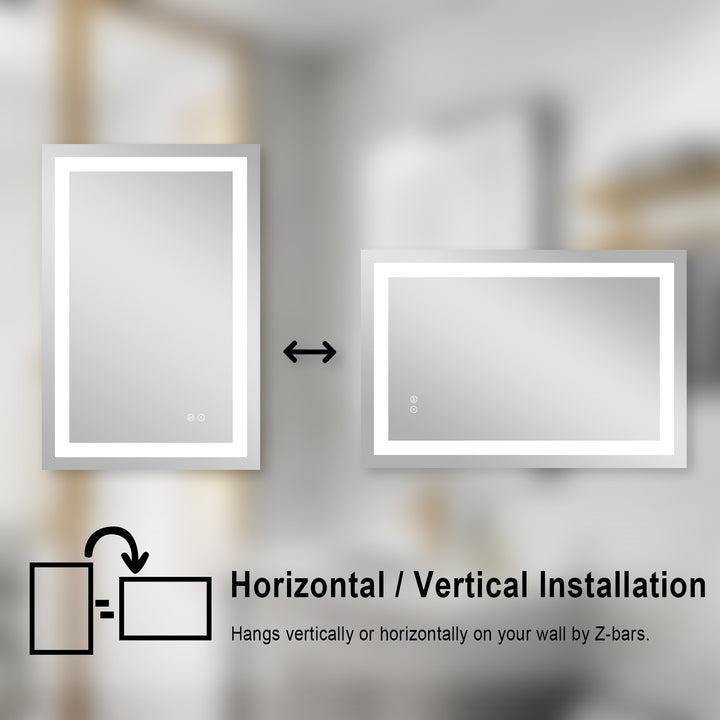 24 in. W x 36 in. H Rectangular Frameless Anti-Fog LED Light Bathroom Vanity Mirror in Aluminum