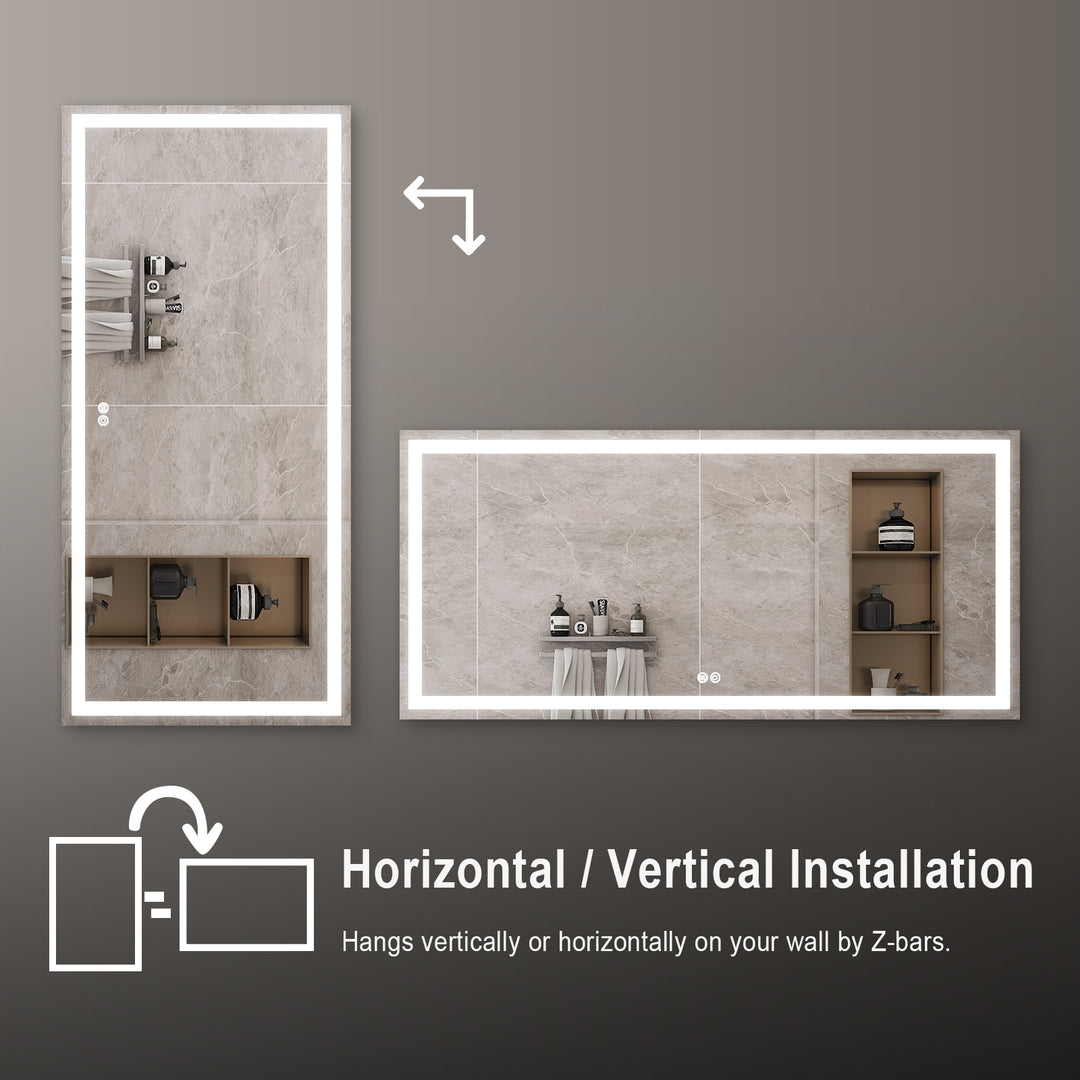 72 in. W x 36 in. H Rectangular Frameless Anti-Fog LED Light Bathroom Vanity Mirror in Aluminum