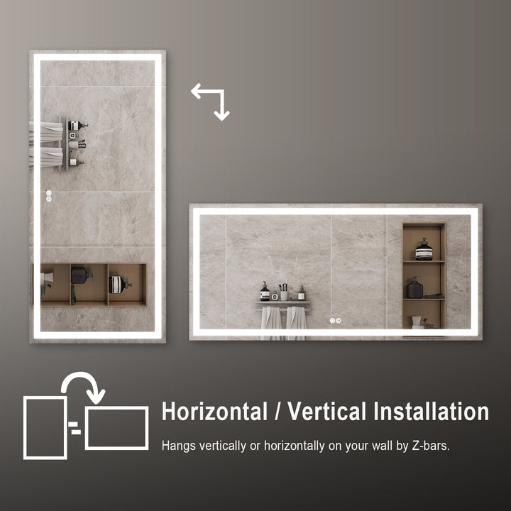 72 in. W x 36 in. H Rectangular Frameless Anti-Fog LED Light Bathroom Vanity Mirror in Aluminum