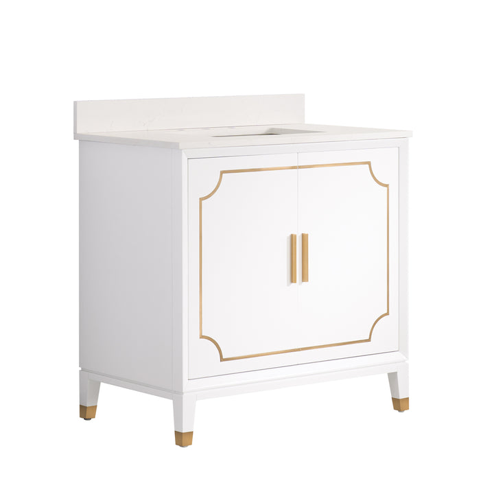 Melody 36 in. W x 22 in. D x 35 in. H Freestanding Bathroom Vanity in White with Carrara White Quartz Vanity Top