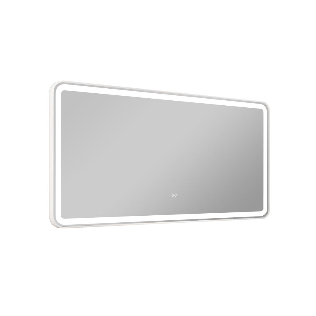 60 in. W x 28 in. H Framed Round Shaped Corners LED Light Bathroom Vanity Mirror in White