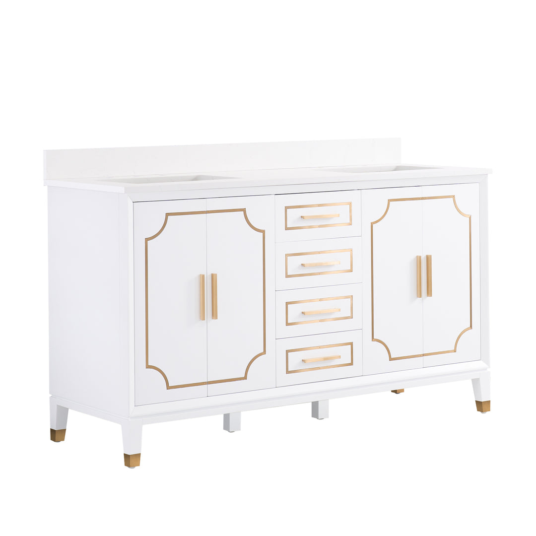 Melody 60 in. W x 22 in. D x 35 in. H Freestanding Bathroom Vanity in White with Carrara White Quartz Vanity Top
