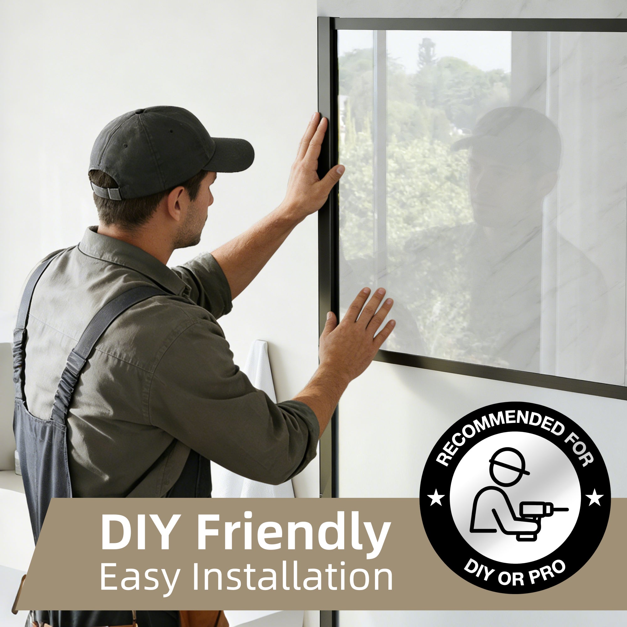 33 5/8-34” x 72” Frosted Tempered Glass Shower Door Panel, Fixed Walk-In Shower Screen with Matte Black Frame