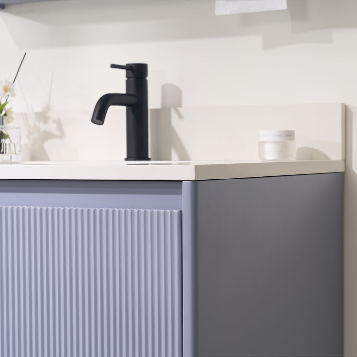 30 in. Modern Style Floating Bathroom Vanity in Lavender with White Carrara Quartz Vanity Top with White Sink