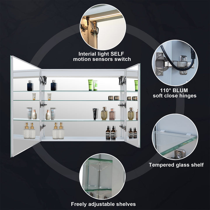36" x 30" LED Lighted Surface/Recessed Mount Aluminum Mirror Medicine Cabinet Anti-Fog Dimmable with Outlet
