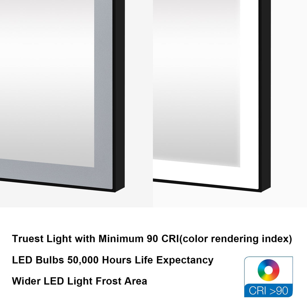 48 in. W x 36 in. H Aluminium Framed Rectangular LED Light Bathroom Vanity Mirror in Matte Black