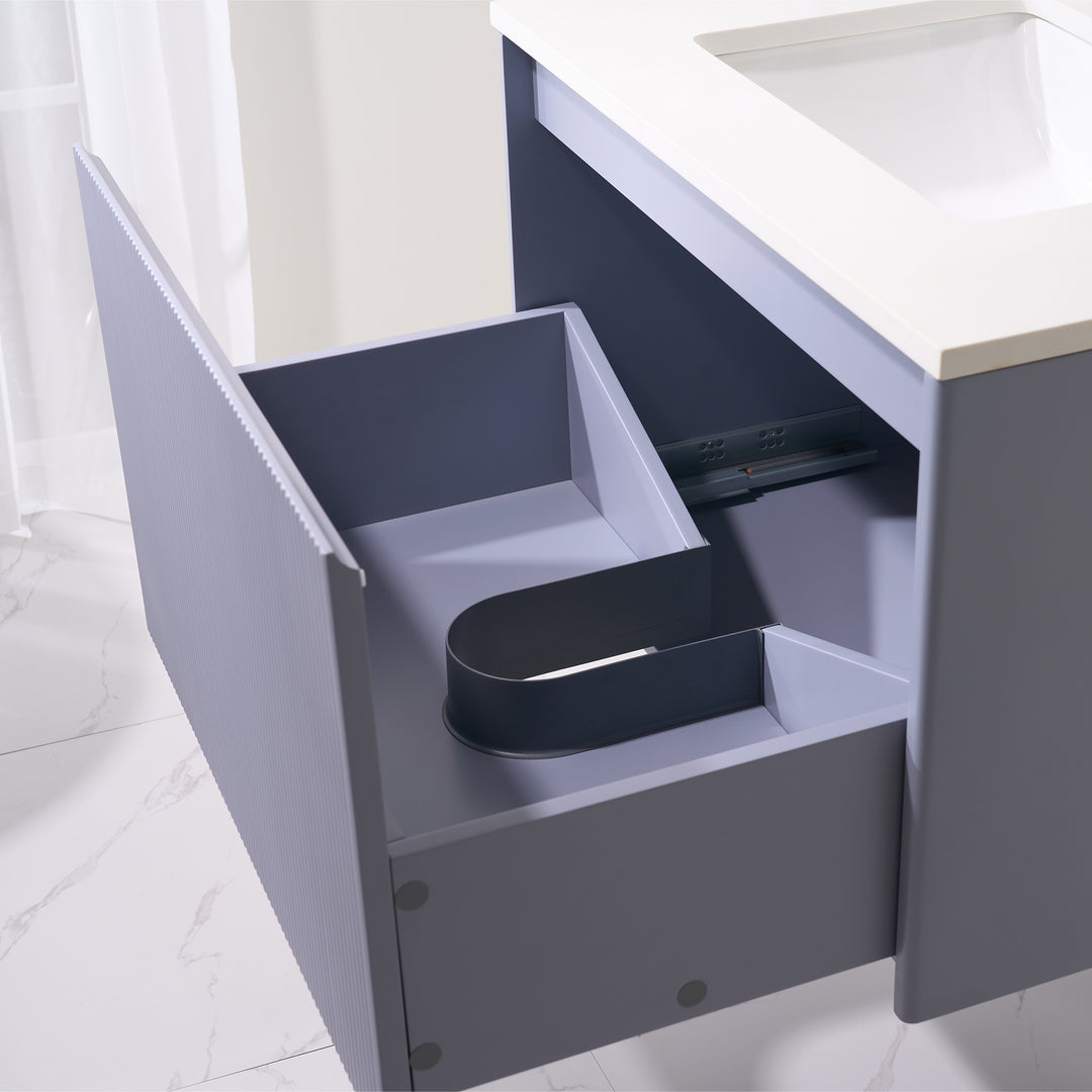 30 in. Modern Style Floating Bathroom Vanity in Lavender with White Carrara Quartz Vanity Top with White Sink
