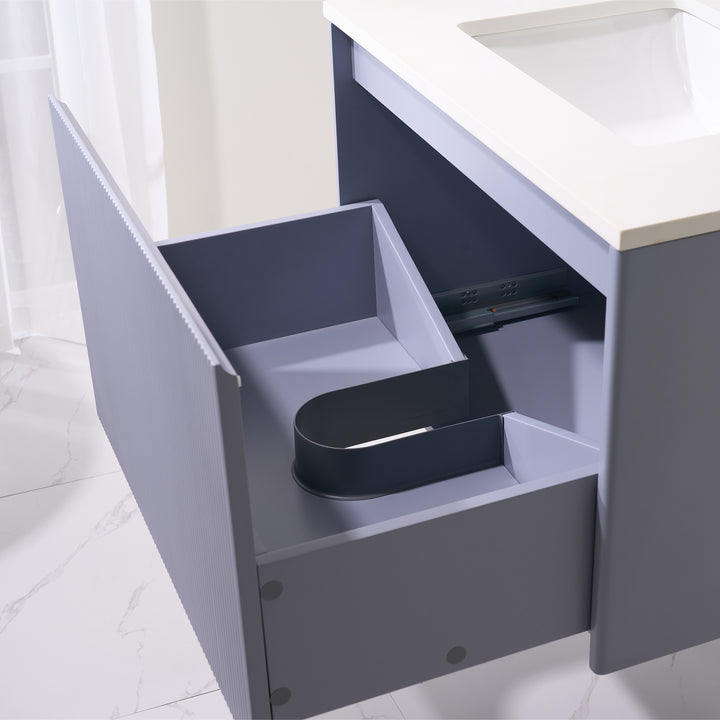 30 in. Modern Style Floating Bathroom Vanity in Lavender with White Carrara Quartz Vanity Top with White Sink