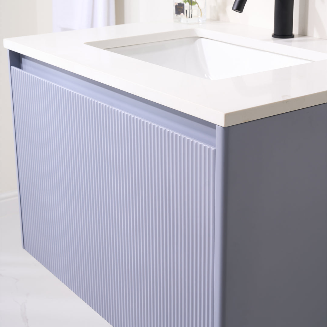 30 in. Modern Style Floating Bathroom Vanity in Lavender with White Carrara Quartz Vanity Top with White Sink