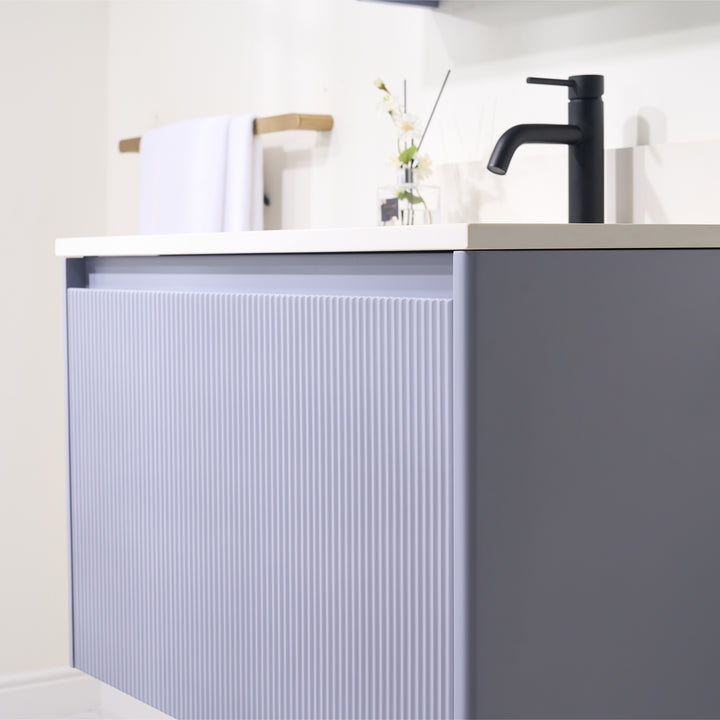 30 in. Modern Style Floating Bathroom Vanity in Lavender with White Carrara Quartz Vanity Top with White Sink