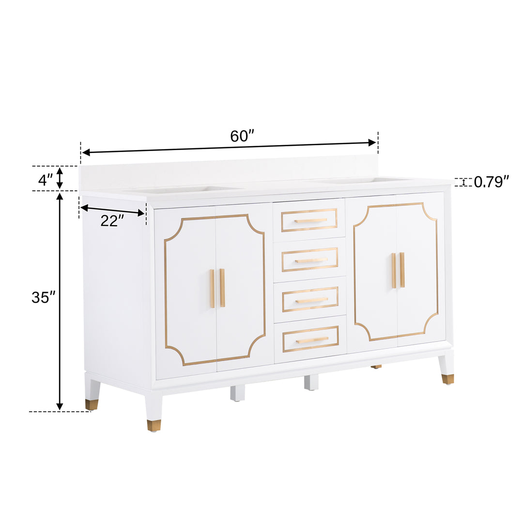 Melody 60 in. W x 22 in. D x 35 in. H Freestanding Bathroom Vanity in White with Carrara White Quartz Vanity Top