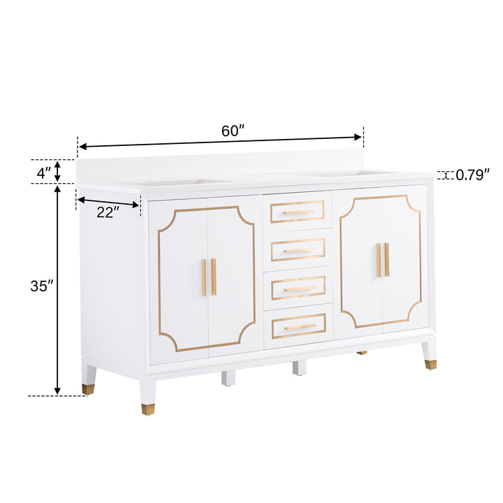 Melody 60 in. W x 22 in. D x 35 in. H Freestanding Bathroom Vanity in White with Carrara White Quartz Vanity Top