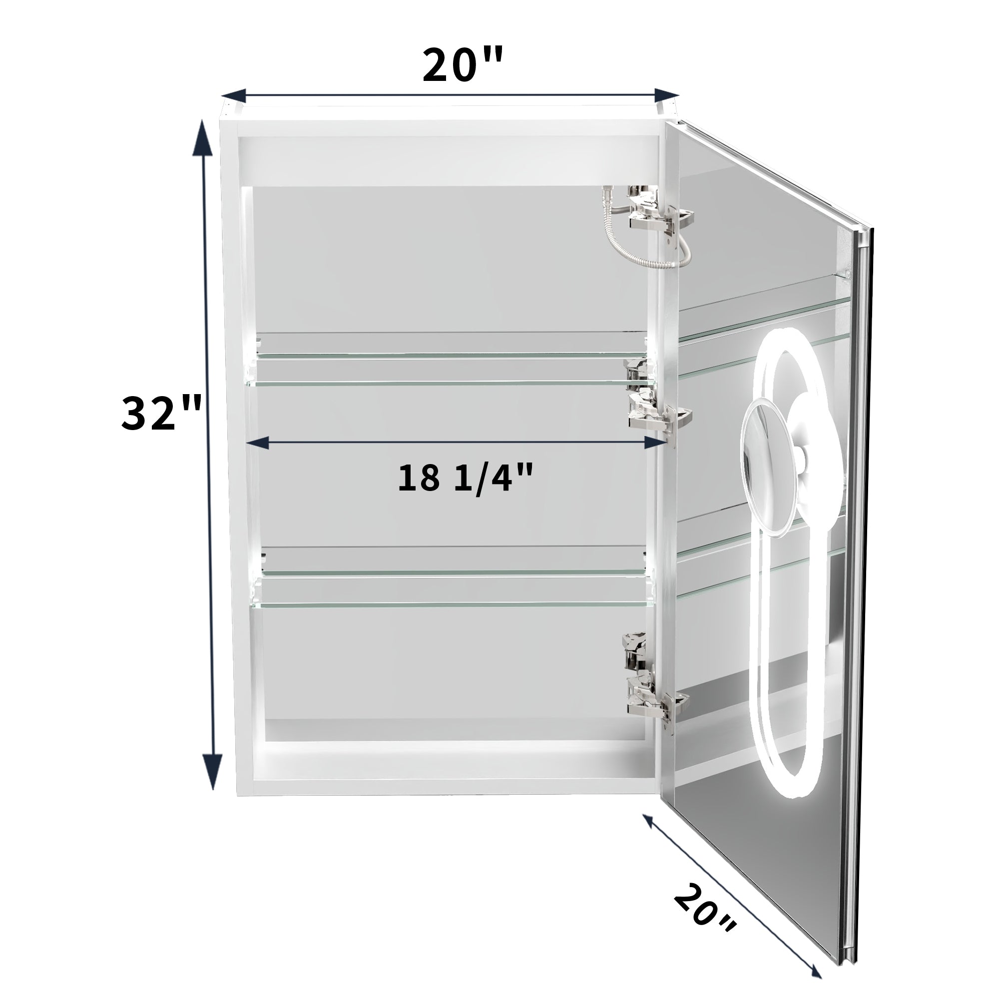 20 in. x 32 in. Recessed/Surface Mount Right LED Medicine Cabinet with 5X Magnifier Mirror, Aluminum Frame