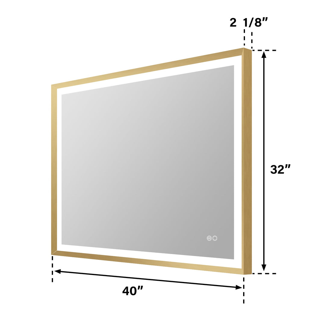 40 in. W x 32 in. H Aluminium Framed Front and Back LED Light Bathroom Vanity Mirror in Brushed Gold