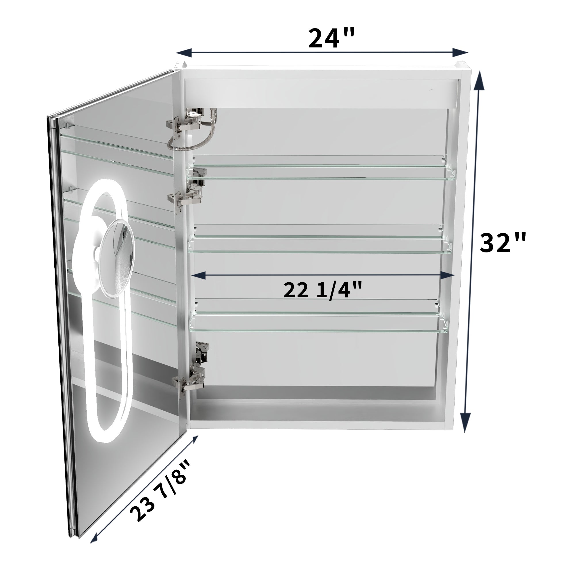 24 in. x 32 in. Recessed/Surface Mount Left LED Medicine Cabinet with 5X Magnifier Mirror, Aluminum Frame