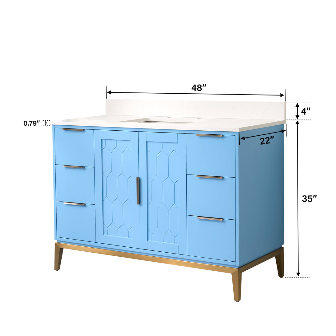 48" Bathroom Vanity in Light Blue with Carrara White Quartz Vanity Top with White Sink