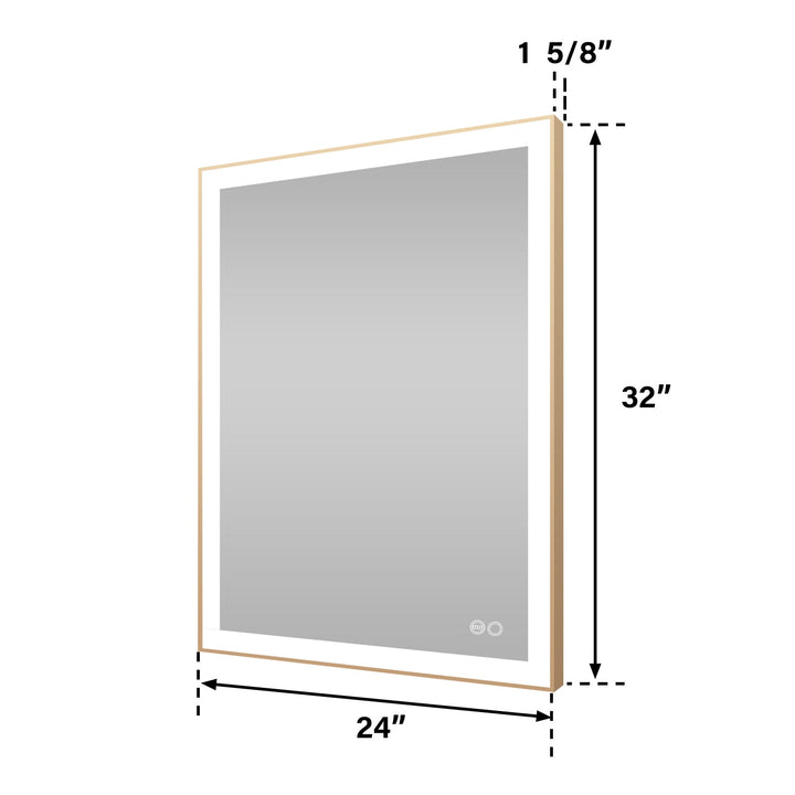 24 in. W x 32 in. H Aluminium Framed Rectangular LED Light Bathroom Vanity Mirror in Gold