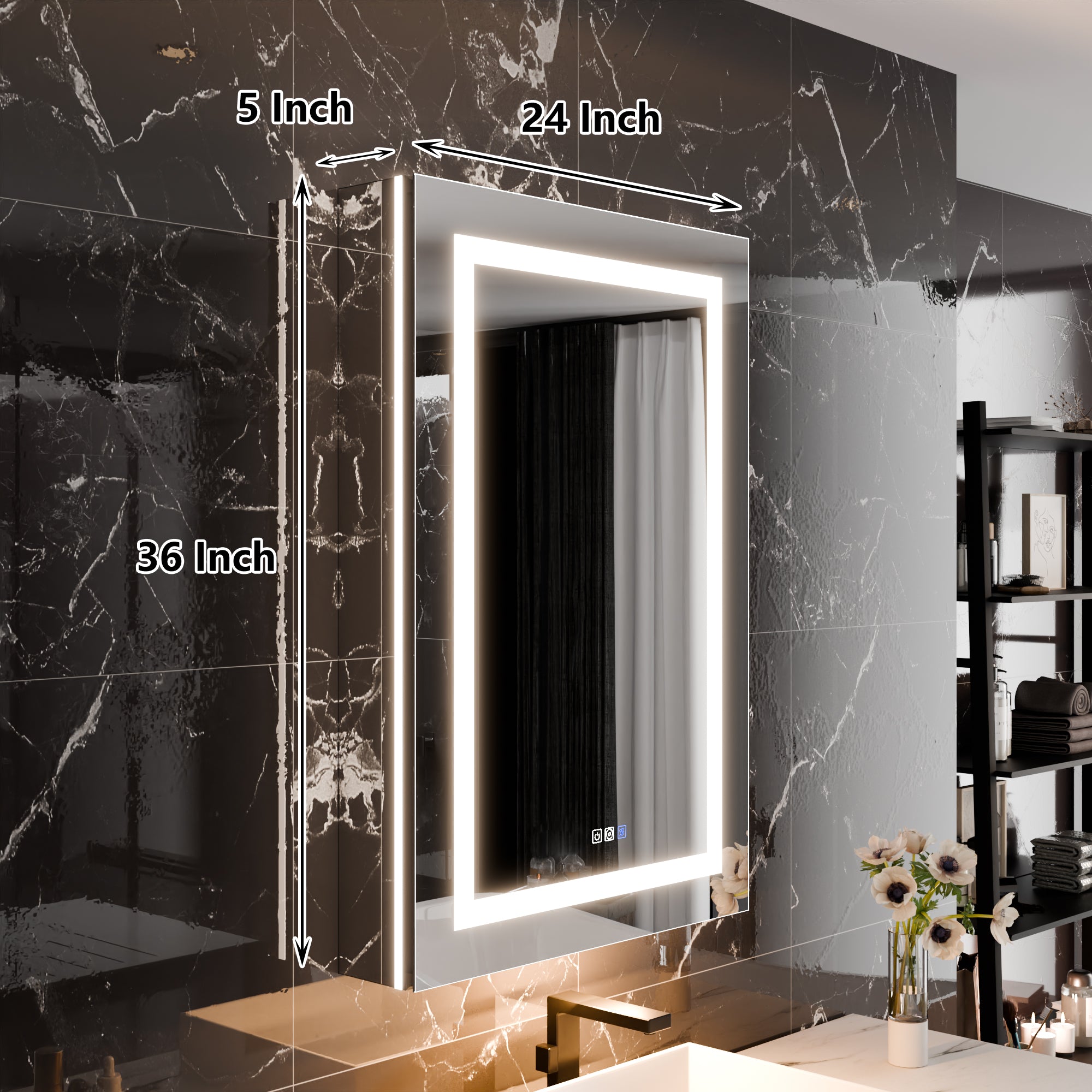 WELLFOR 24 in. x 36 in. Recessed/Surface Mount Right Medicine Cabinet with 5X Magnifier Mirror and Night Light