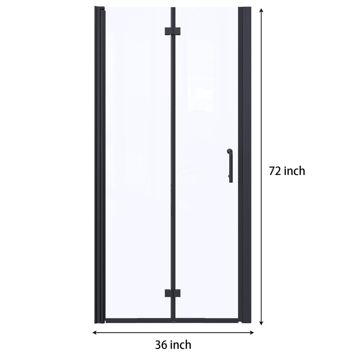 36-37 1/2" W x 72" H Bifold Semi-Frameless Swing Shower Door in Black 36 Wide Shower Door