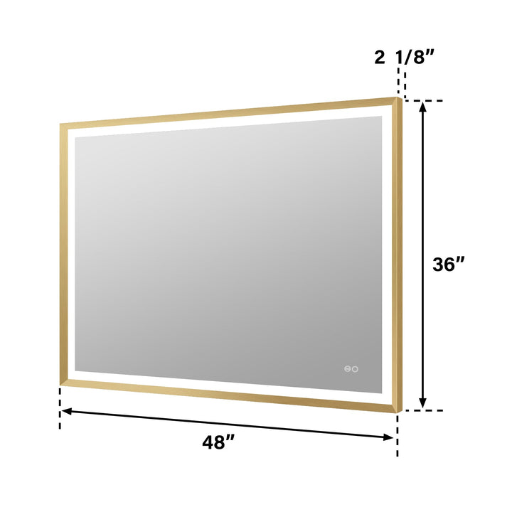 48 in. W x 36 in. H Aluminium Framed Front and Back LED Light Bathroom Vanity Mirror in Brushed Gold