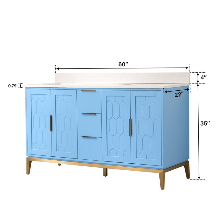 60 in. W x 22 in. D x 35 in. H Bathroom Vanity in Light Blue with Carrara White Quartz Vanity Top with White Sink