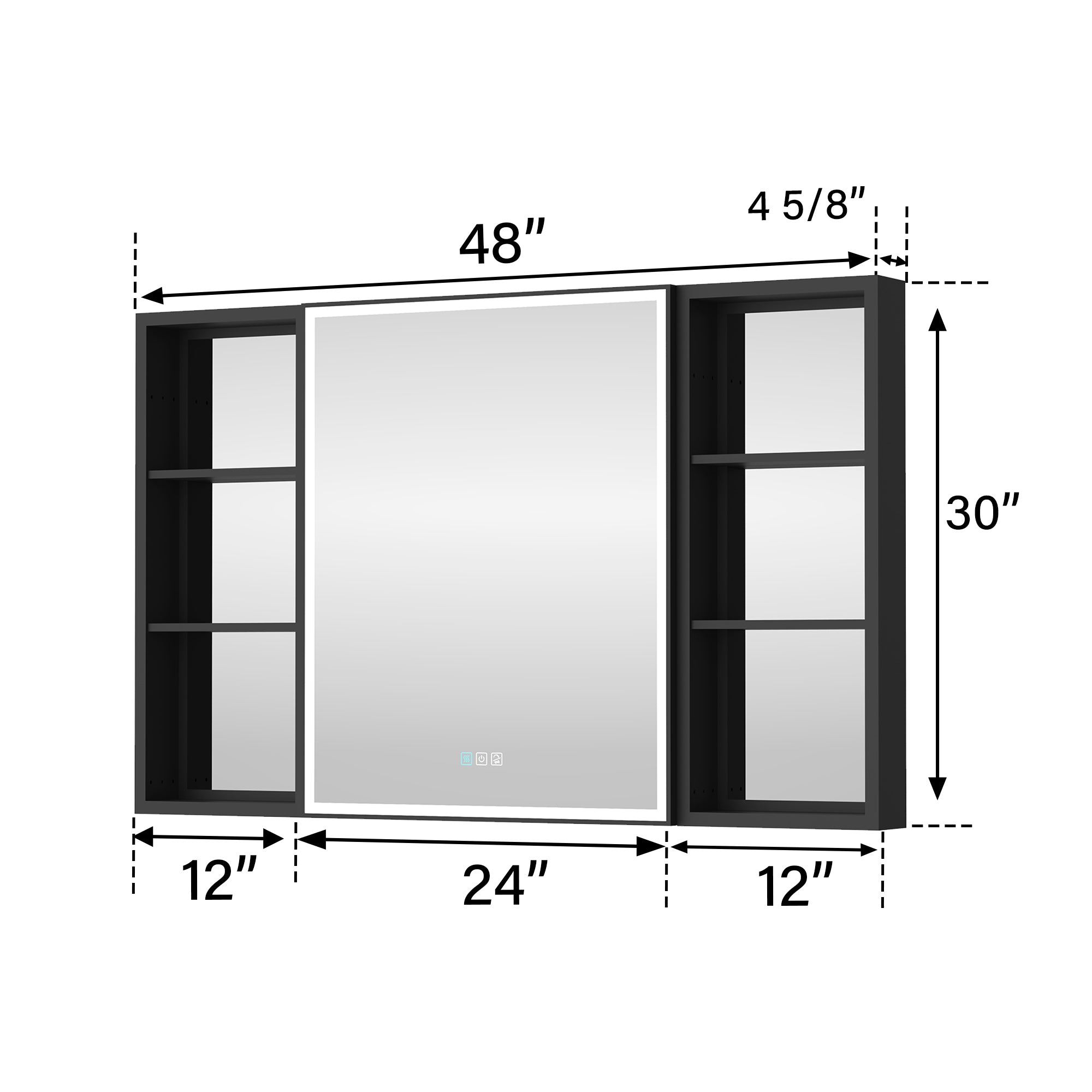 48 in. x 30 in. Black Aluminum Medicine Cabinet with Mirror and LED Light