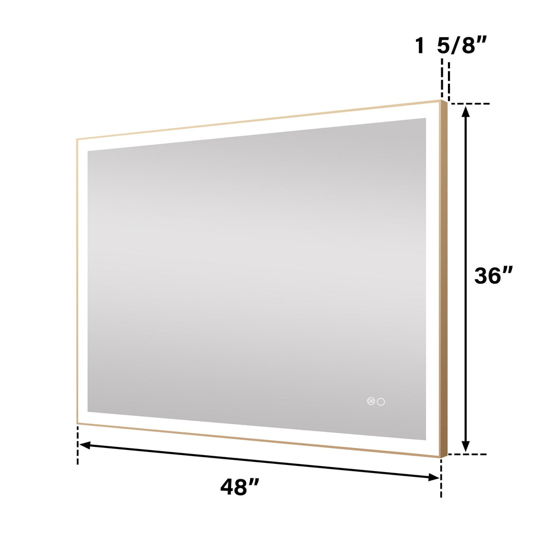 48 in. W x 36 in. H Aluminium Framed Rectangular LED Light Bathroom Vanity Mirror in Gold
