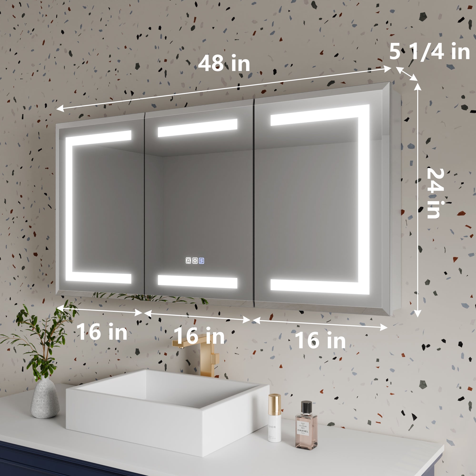 48 in. x 24 in. Aluminum Beveled Edge LED Medicine Cabinet, Recessed/Surface Mount