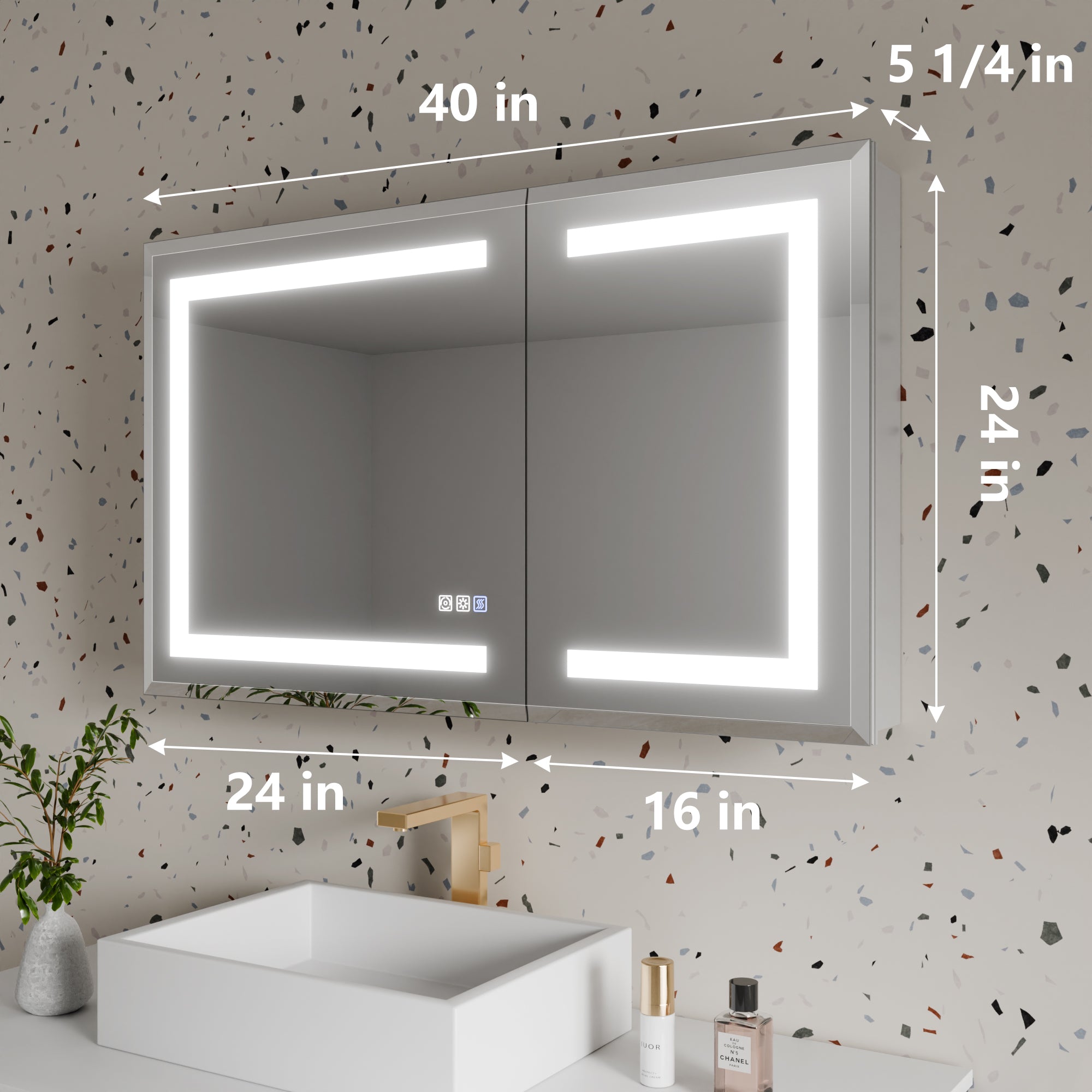 40 in. x 24 in. Aluminum Beveled Edge LED Medicine Cabinet, Recessed/Surface Mount