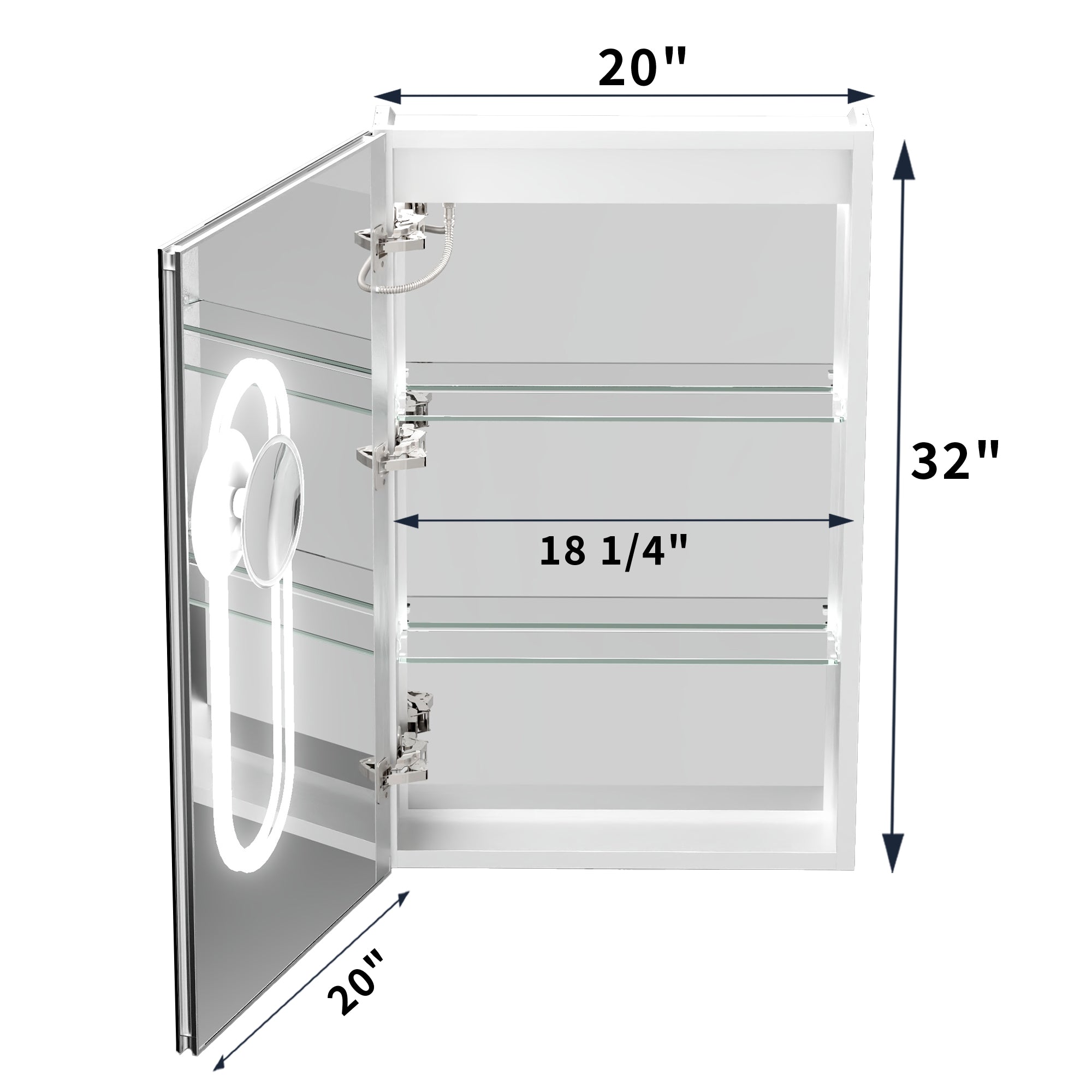 20 in. x 32 in. Recessed/Surface Mount Left LED Medicine Cabinet with 5X Magnifier Mirror, Aluminum Frame