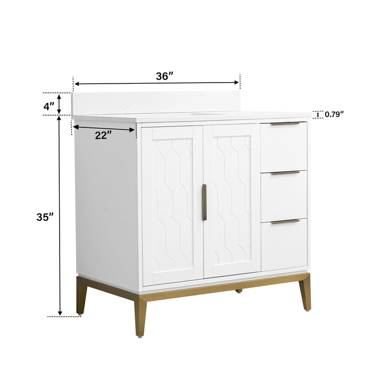 36 in. Bathroom Vanity in White with Carrara White Quartz Vanity Top with White Sink