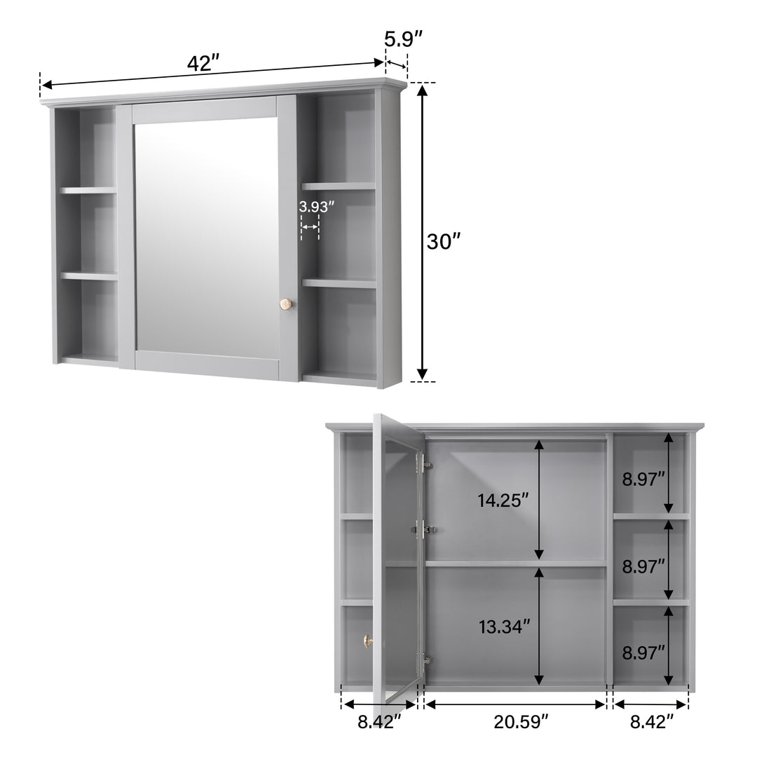 42 in. W x 30 in. H Rectangular Wood Frame Surface Mount Soft Close Medicine Cabinet with Mirror
