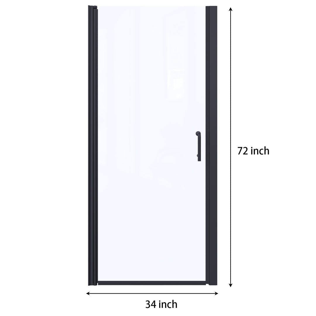 34" W x 72" H Pivot Semi-Frameless Shower Door Matte Black Frosted Glass Shower Door with Handle