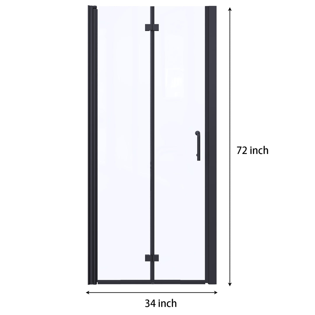 34" W x 72" H Folding Semi-Frameless Swing Hinged Shower Doors in Black