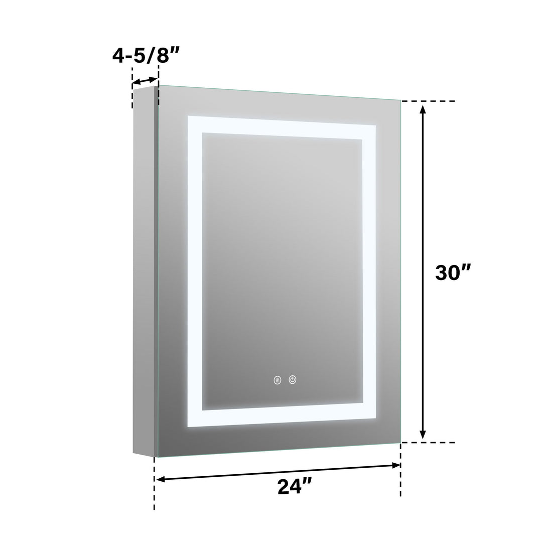 24" x 30" LED Lighted Surface/Recessed Mount Silver Mirrored Medicine Cabinet with Outlet left Side