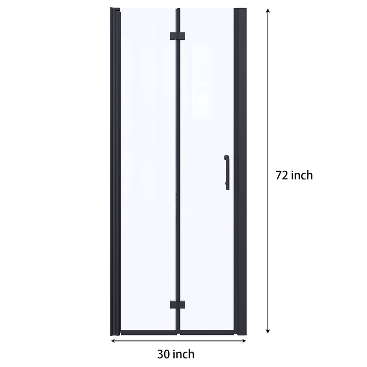 30" W x 72" H Folding Shower Door Matte Black Semi-Frameless Hinged Shower Door with Handle
