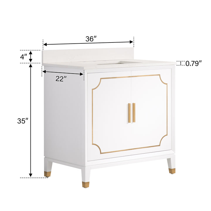 Melody 36 in. W x 22 in. D x 35 in. H Freestanding Bathroom Vanity in White with Carrara White Quartz Vanity Top