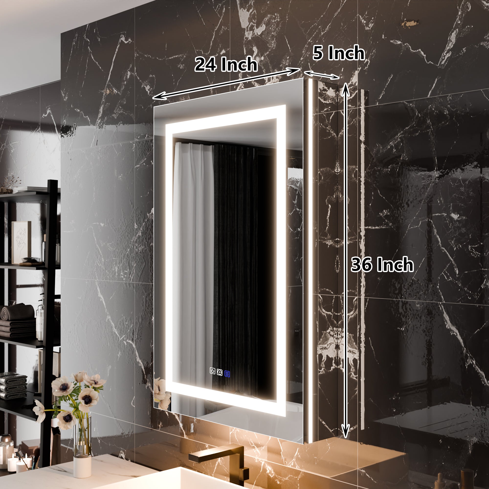 2-Pack 24 in. x 36 in. Recessed/Surface Mount Medicine Cabinet with 5X Magnifier Mirror and Night Light(Left+Right)