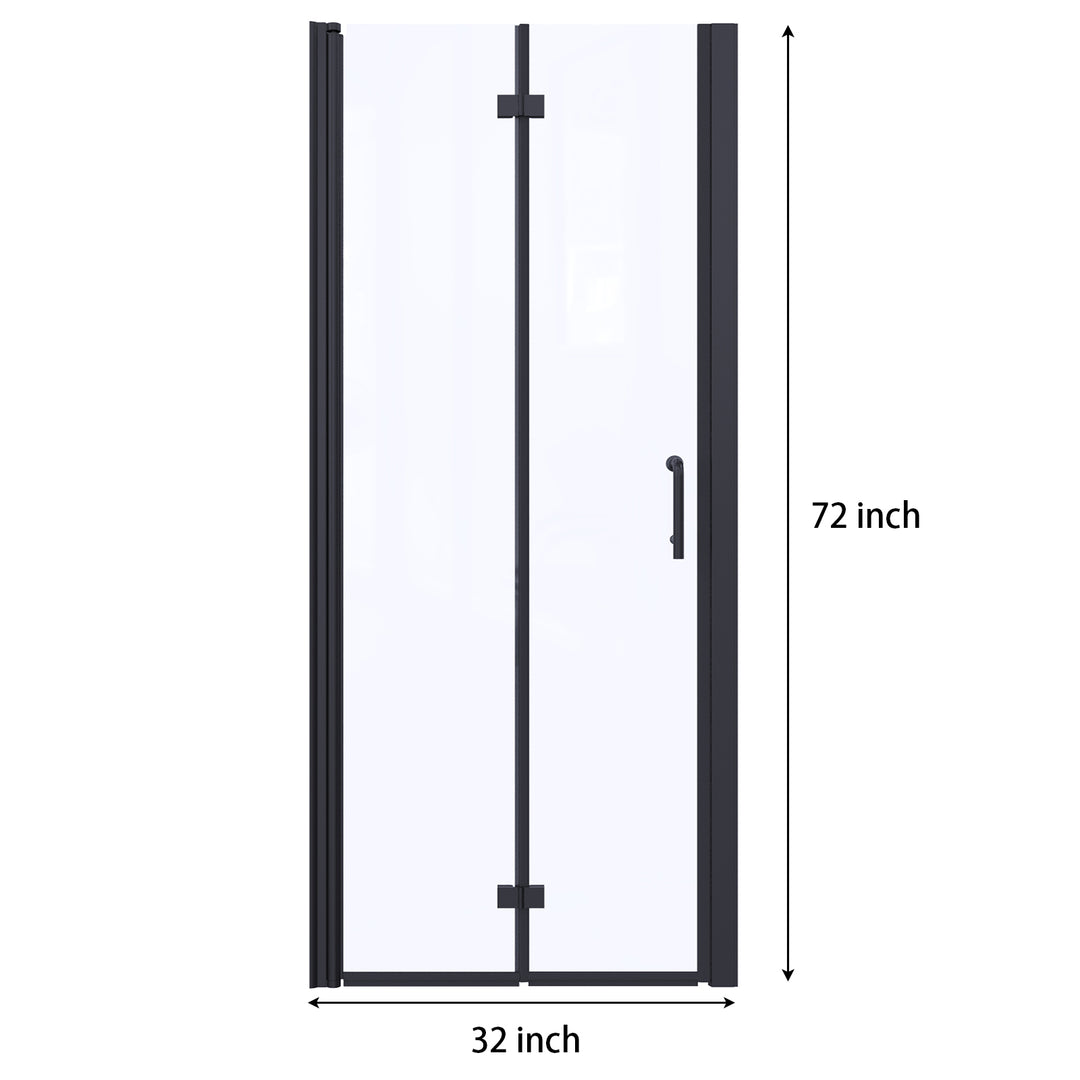32" W x 72" H Semi-Frameless Hinged Bi-Fold Folding Shower Door in Matte Black