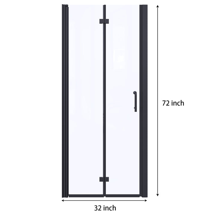 32" W x 72" H Semi-Frameless Hinged Bi-Fold Folding Shower Door in Matte Black