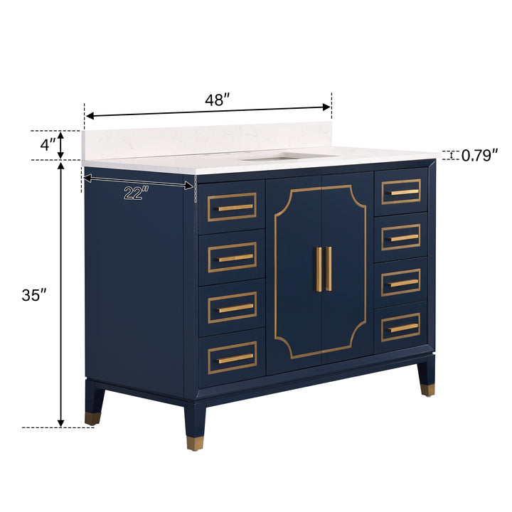 Melody 48 in. W x 22 in. D x 35 in. H Freestanding Bathroom Vanity in Navy Blue with Carrara White Quartz Vanity Top