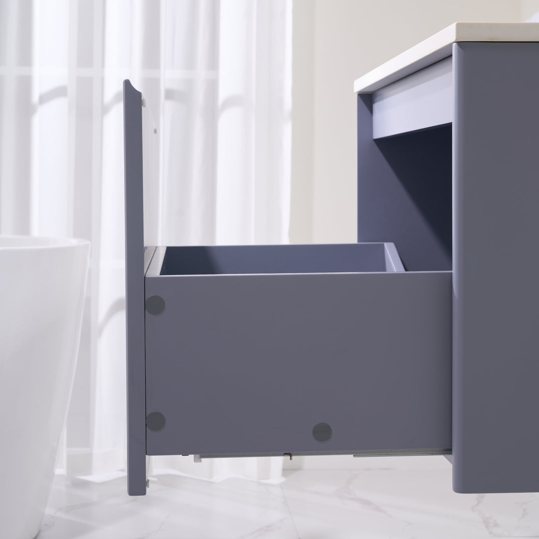 30 in. Modern Style Floating Bathroom Vanity in Lavender with White Carrara Quartz Vanity Top with White Sink